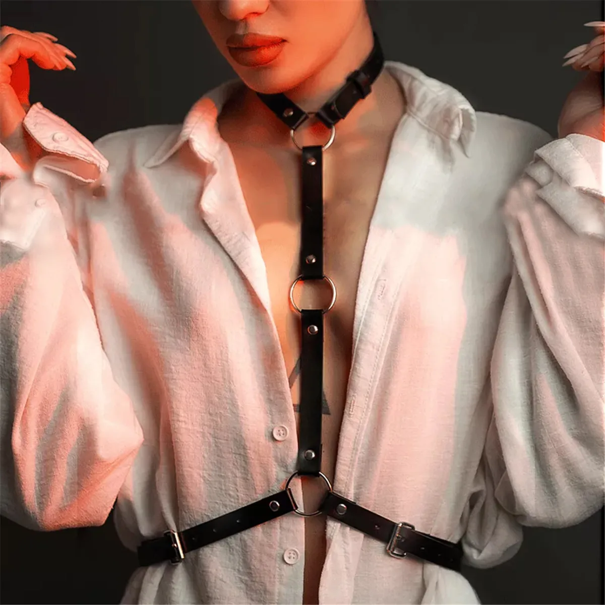 Women Sexy PU Leather Harness Lingerie Bdsm Harajuku Body Stockings Garter Belt Fetish Erotic Rave Sword Belts Gothic Clothes