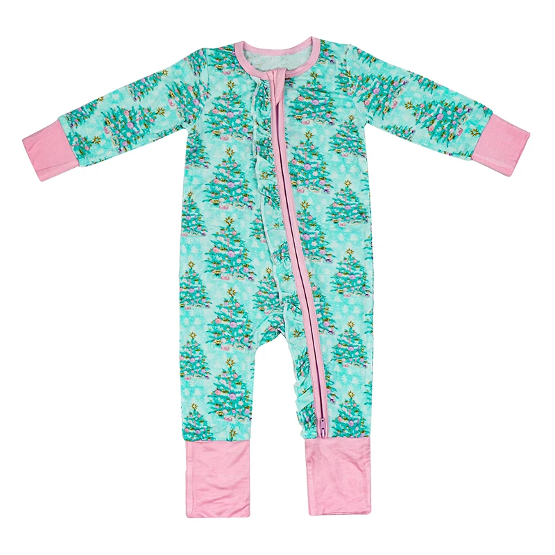 Organic christmas baby romper bamboo onesie newborn zipper sleepsuit custom jersey baby clothes sustainable baby lounge suit