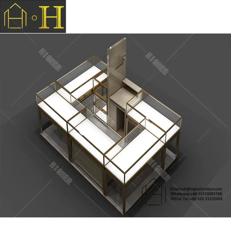 Modern Jewelry Showcase Design with LED Lights Retail Jewelry Showcase Kiosk