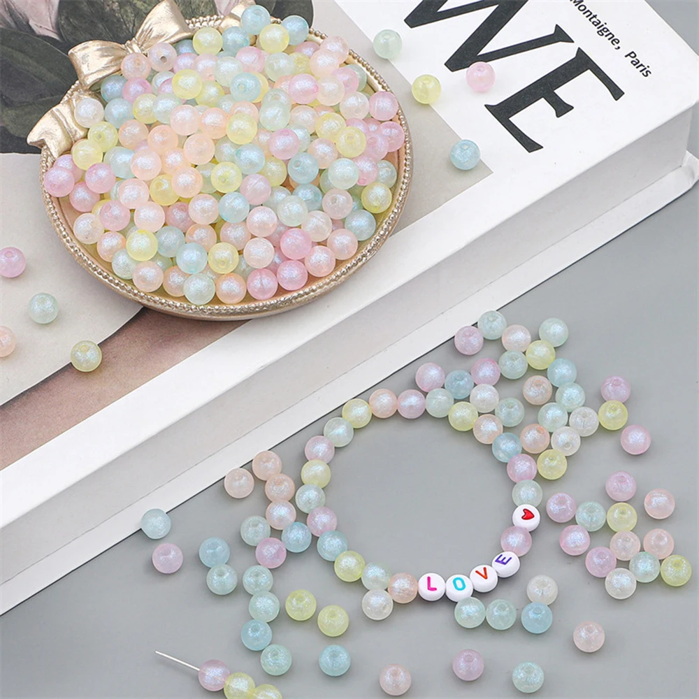 100pcs acrylic colored pearl mermaid round beads 8mm loose beads, handmade DIY bracelet making materials and accessories