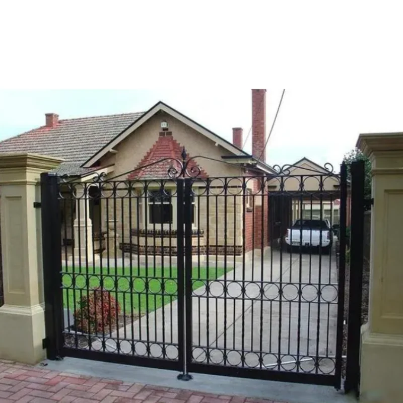 Simple Pipe Interior Temple Modern Metal Steel Double Swing Wrought Iron Fence Small Latest Main Gate Designs