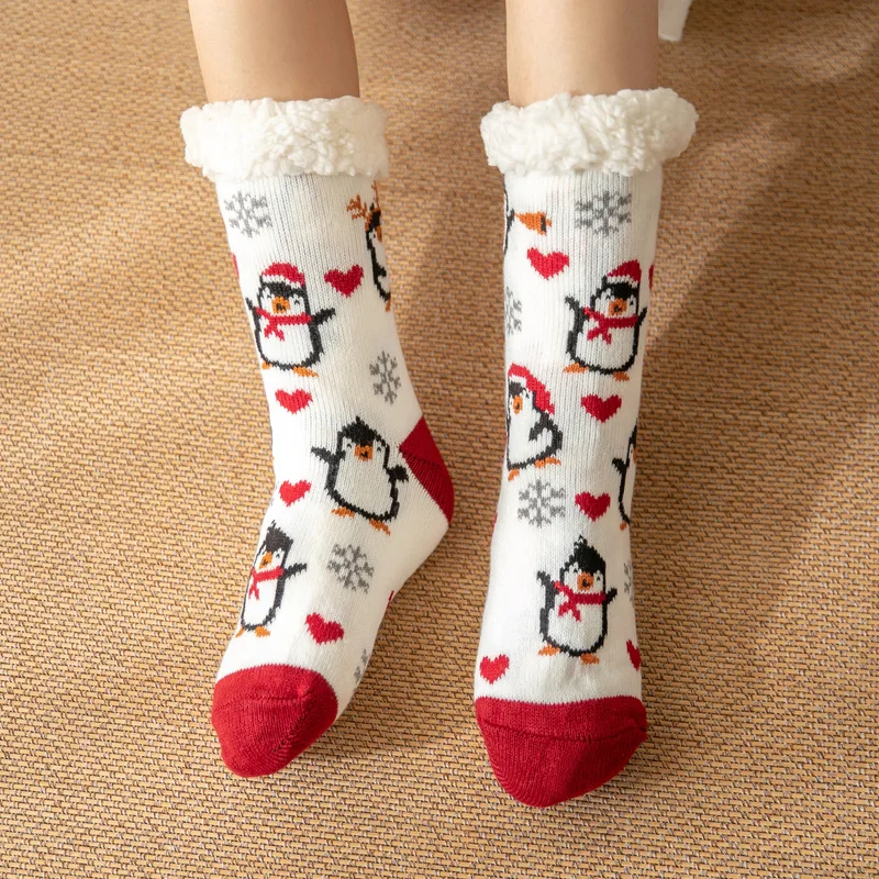 New Winter Knit Women Thick Sherpa Fleece Lined Thermal Fuzzy Christmas Fluffy Slipper Socks Floor Indoor Socks With Anti slip