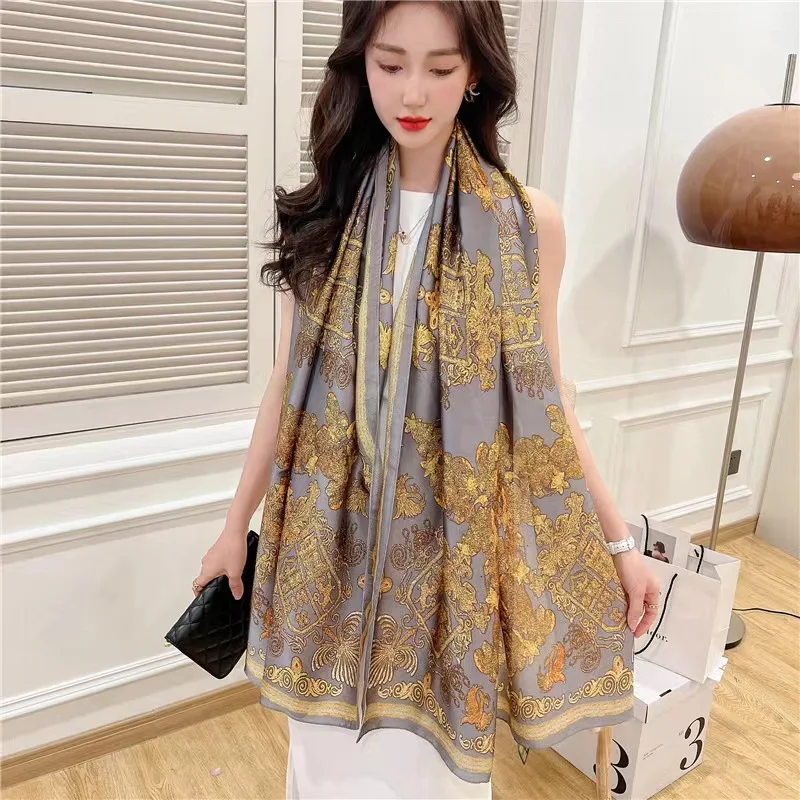 Женский шелковый шарф с принтом 100% длинный атласный модный дизайнерский легкие шарфы