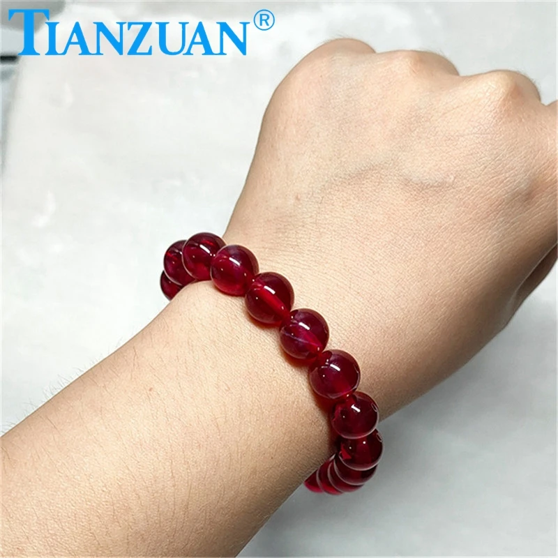 Beads bracelet 10 mm 20-24pcs length 200-240mm Ball shape artificial star sapphire ruby red color crundum gift jewelry