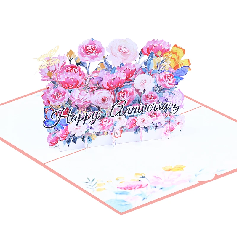 New Reasonable Price Thank You Cards Happy Anniversary 3d Pop-Up Birthday Greeting Cards with Envelope
