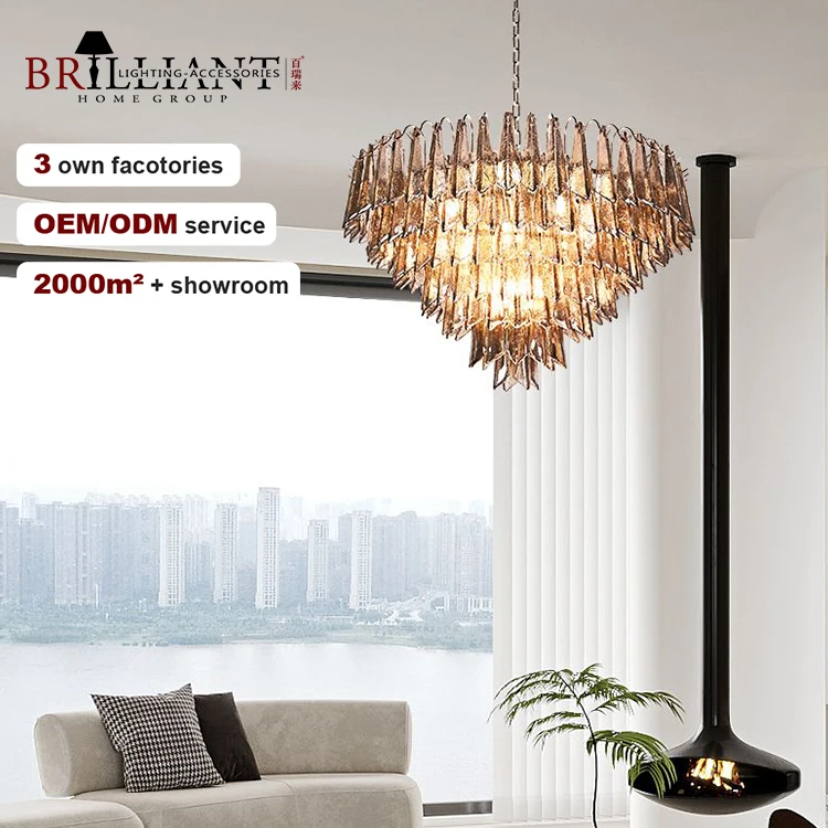 Top Selling Luxury Classical Golden Glass Slice Villa Living Room Modern Ceiling Led Chandelier