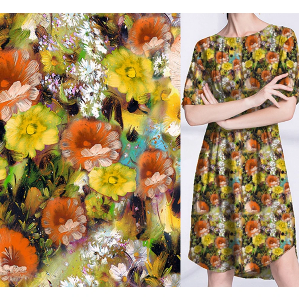 polyester soft stretch satin chiffon  digital printing floral smooth light  silk styles women dress imitated silk fabric