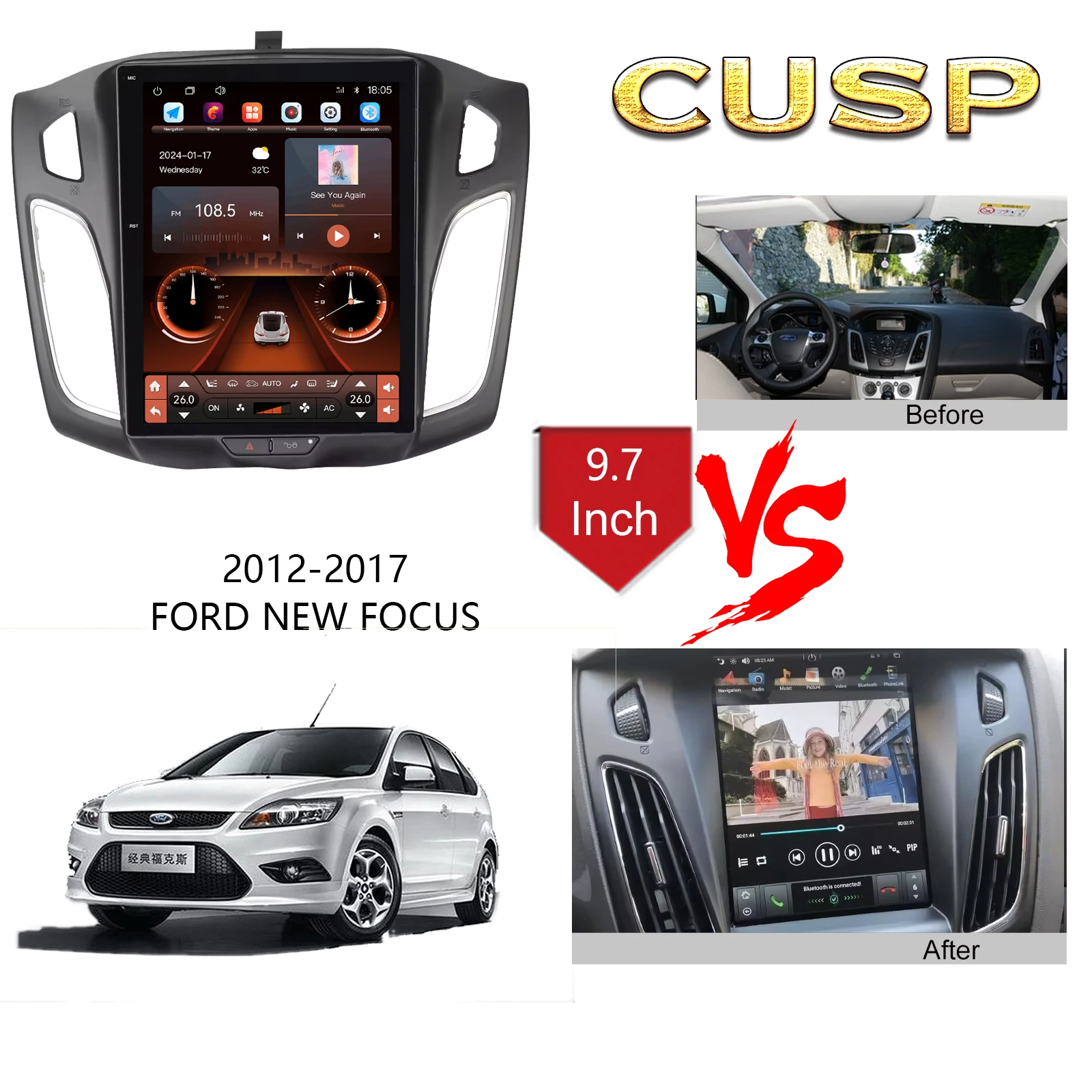panel kits variety frame car radio player frame dashboard 9.7 inch android auto for FORD Focus 2012-2017 SIM+FM+AM