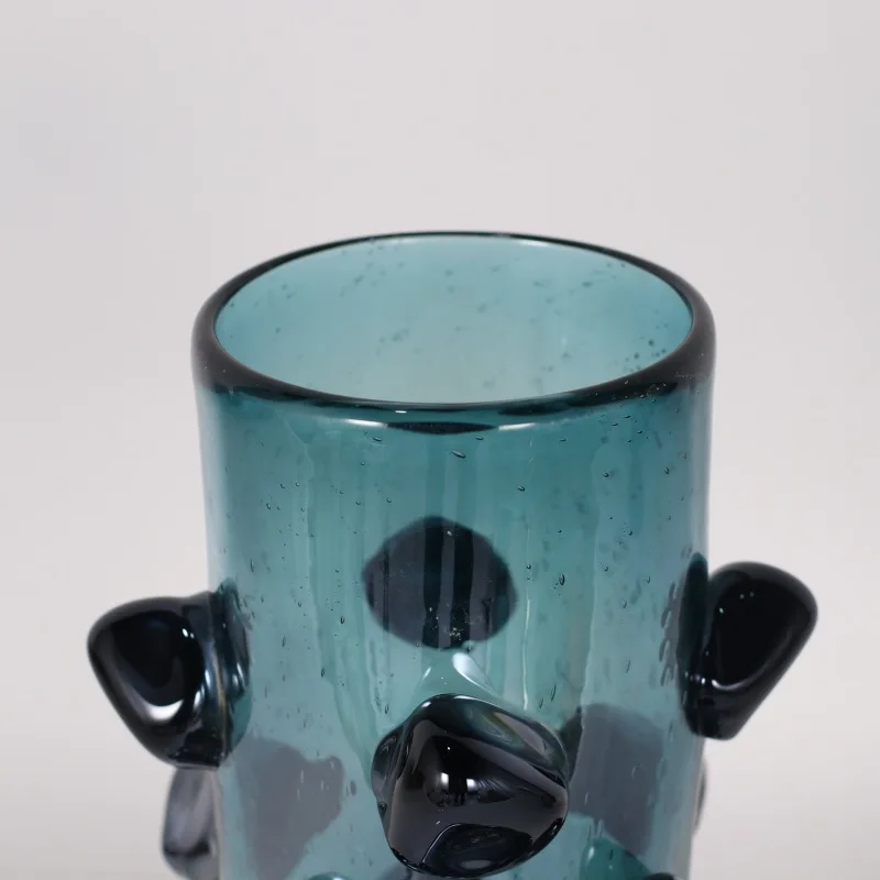 56H Ink blue straight tube bamboo glass vase flower glass vase decoration