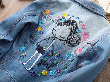 Детская одежда, новинка на весну, хлопковая джинсовая куртка с вышивкой сзади для девочек, детские джинсовые куртки для девочек