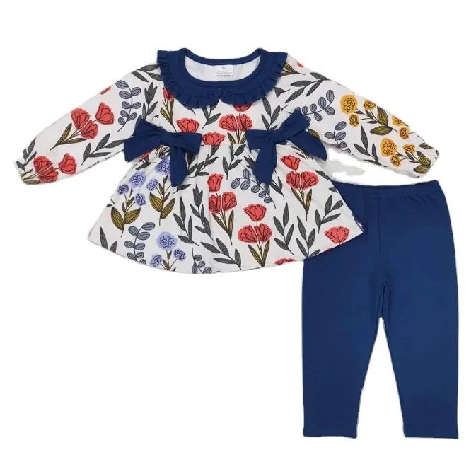 Kids Girls Happy New Year Bell Bottom Pants Boutique Outfit toddler girl french knot dress  set kids spring flower clothes