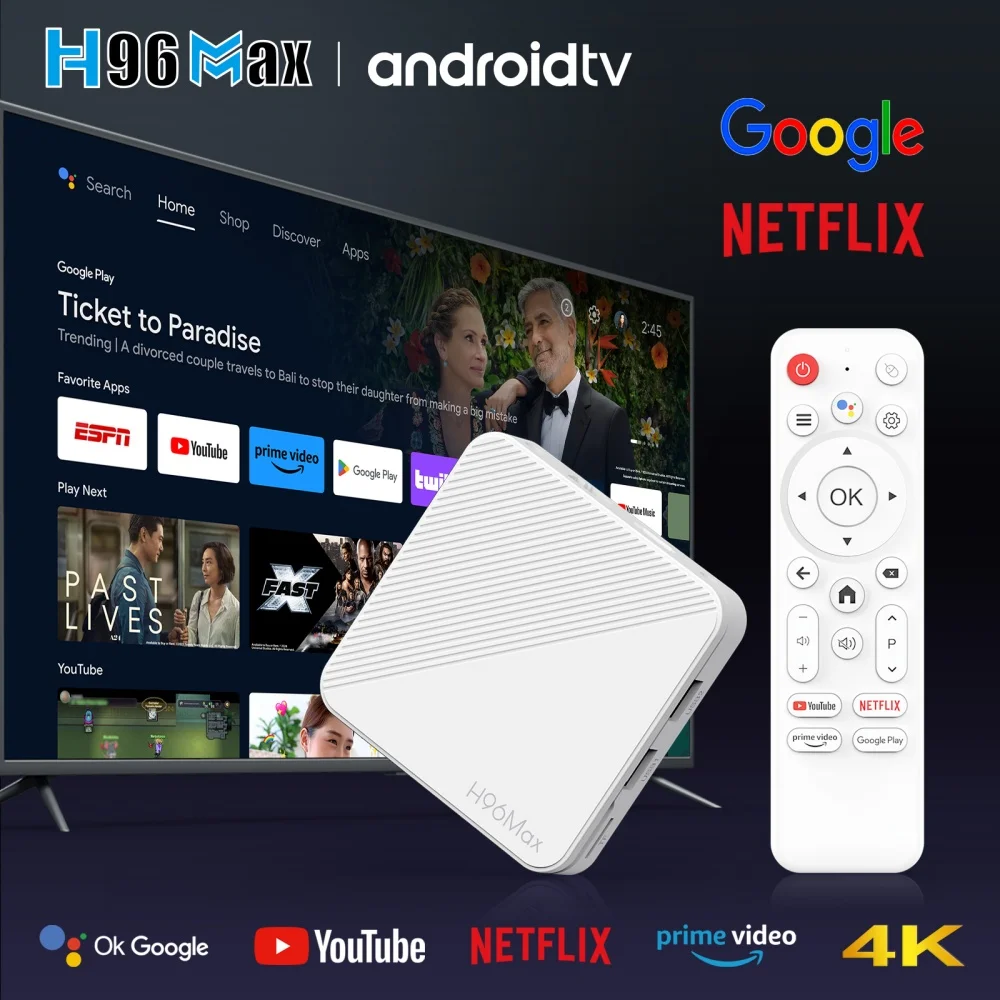 H96 Max H313 ATV 2GB 16GB WiFi 6 Andriod 14 Iptv 4K Smart Converter Android TV Box with BT Voice Remote