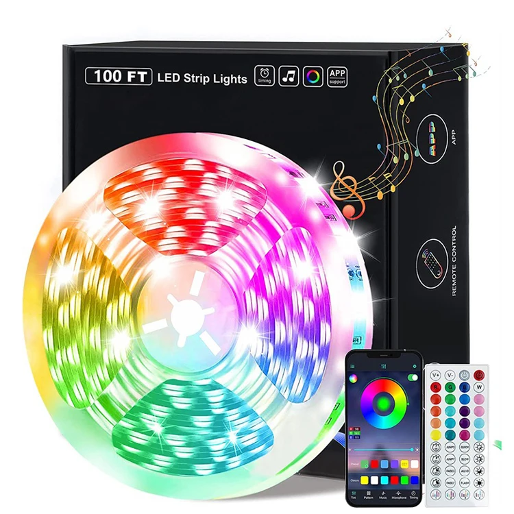 100ft возможностью погружения на глубину до 30 м RGB светодиодные полосы света 12v 5050 smart led с дистанционным управлением Bluetooth APP синхронизация музыки цвет меняется домашняя) Светодиодная лента usb-питанием