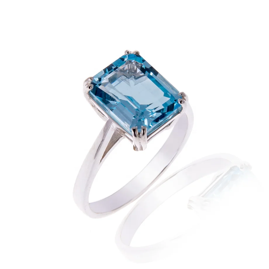 Manufacturer dainty finger rings high quality natural gemstone round blue topaz ring 925 sterling silver