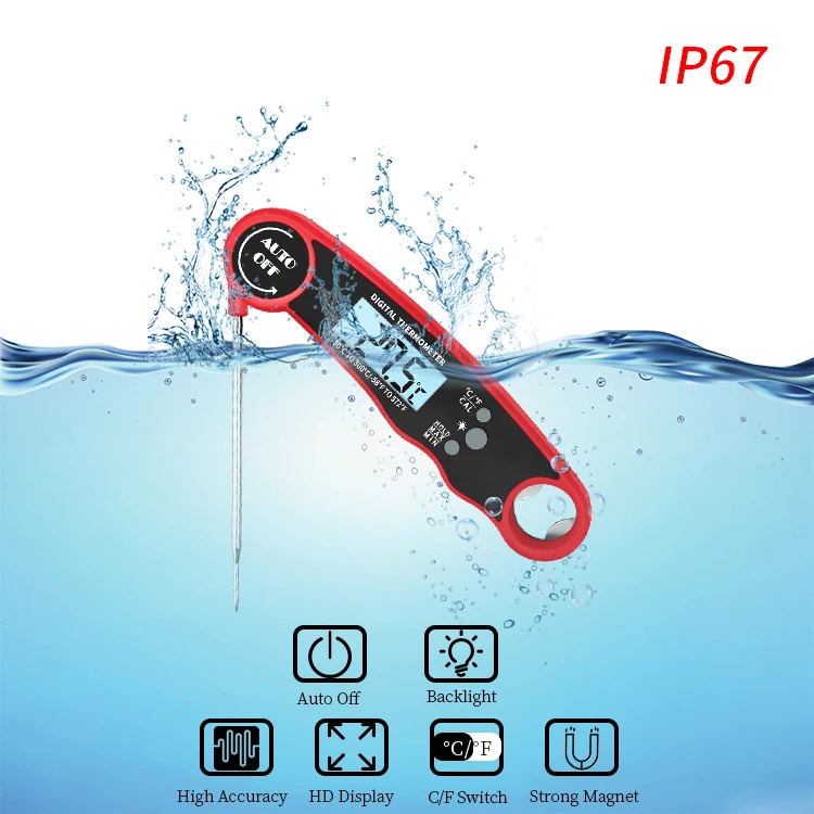 Digital Meat Thermometer with Stainless Steel Probe and LCD Display Waterproof Meat Thermometer with Bottle Opener and Magnet