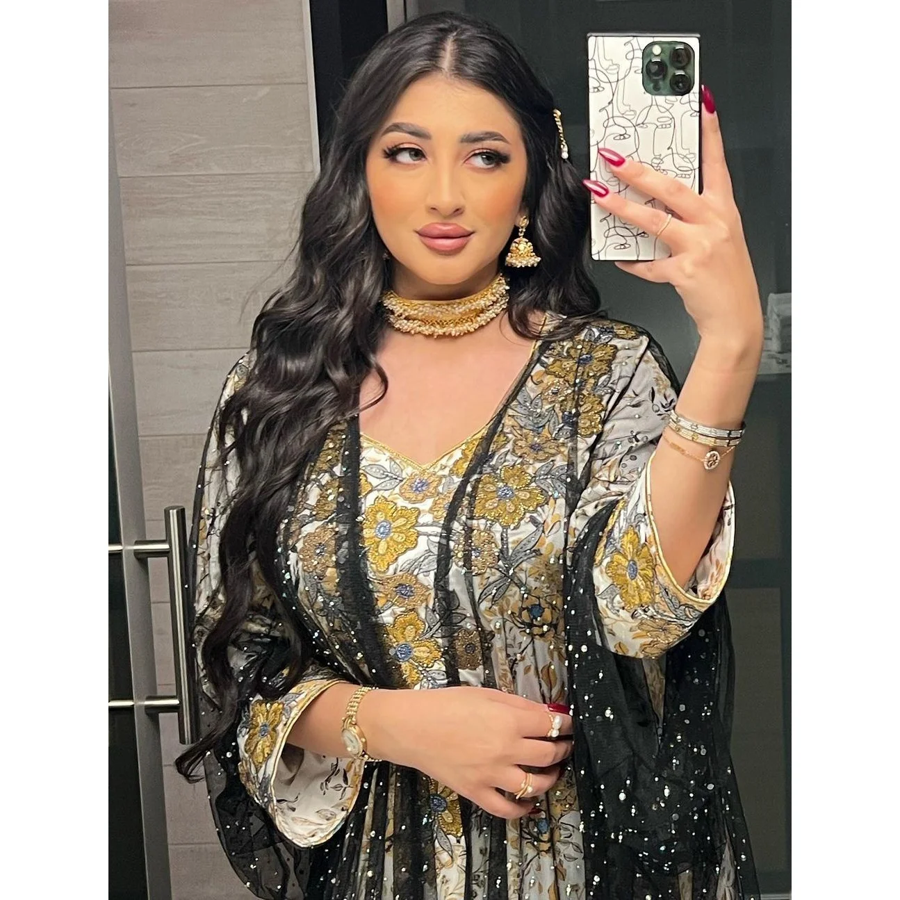Wholesale custom Islamic Luxurious Embroidery Middle East Arab kuwaiti Gulf Dubai Muslim Eid Jalabiya With Abaya