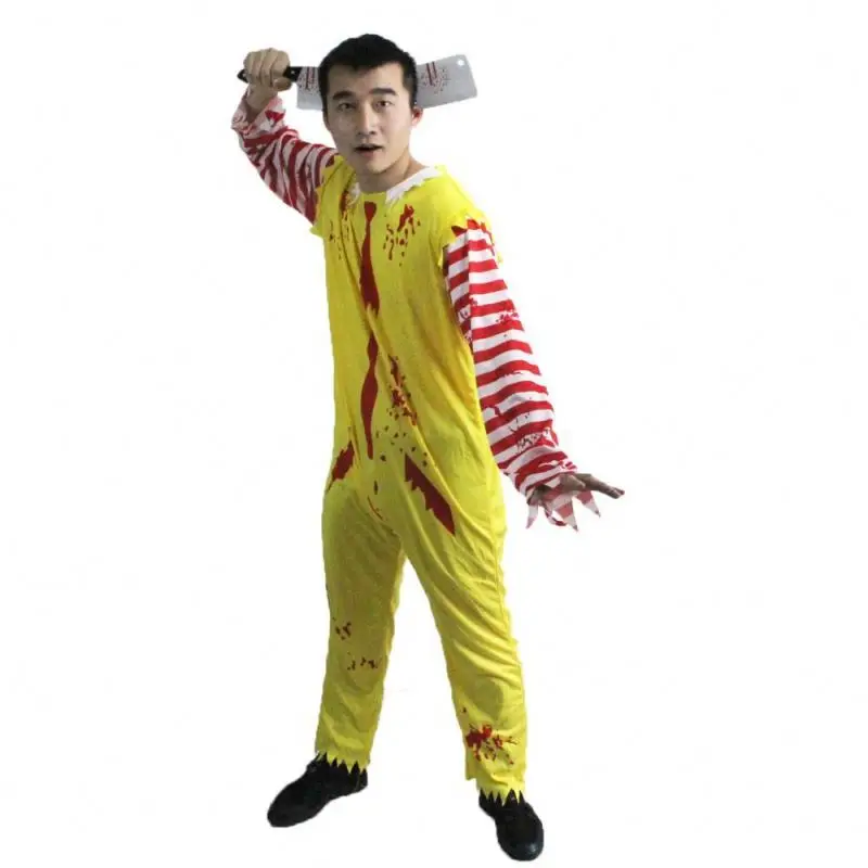 Custom adult Halloween Carnival Cosplay yellow black Bleeding clown party costume