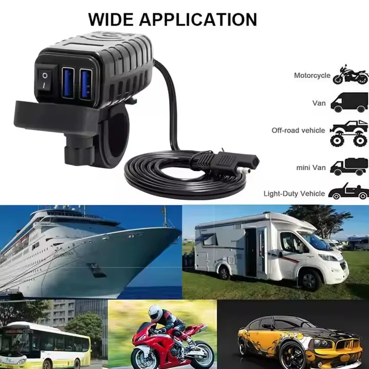 Waterproof Dust Cover Dual USB QC3.0 Fast Charge TPYE-C Motorcycle USB Charger Handlebar Fixing Mobile Phone Car Charger