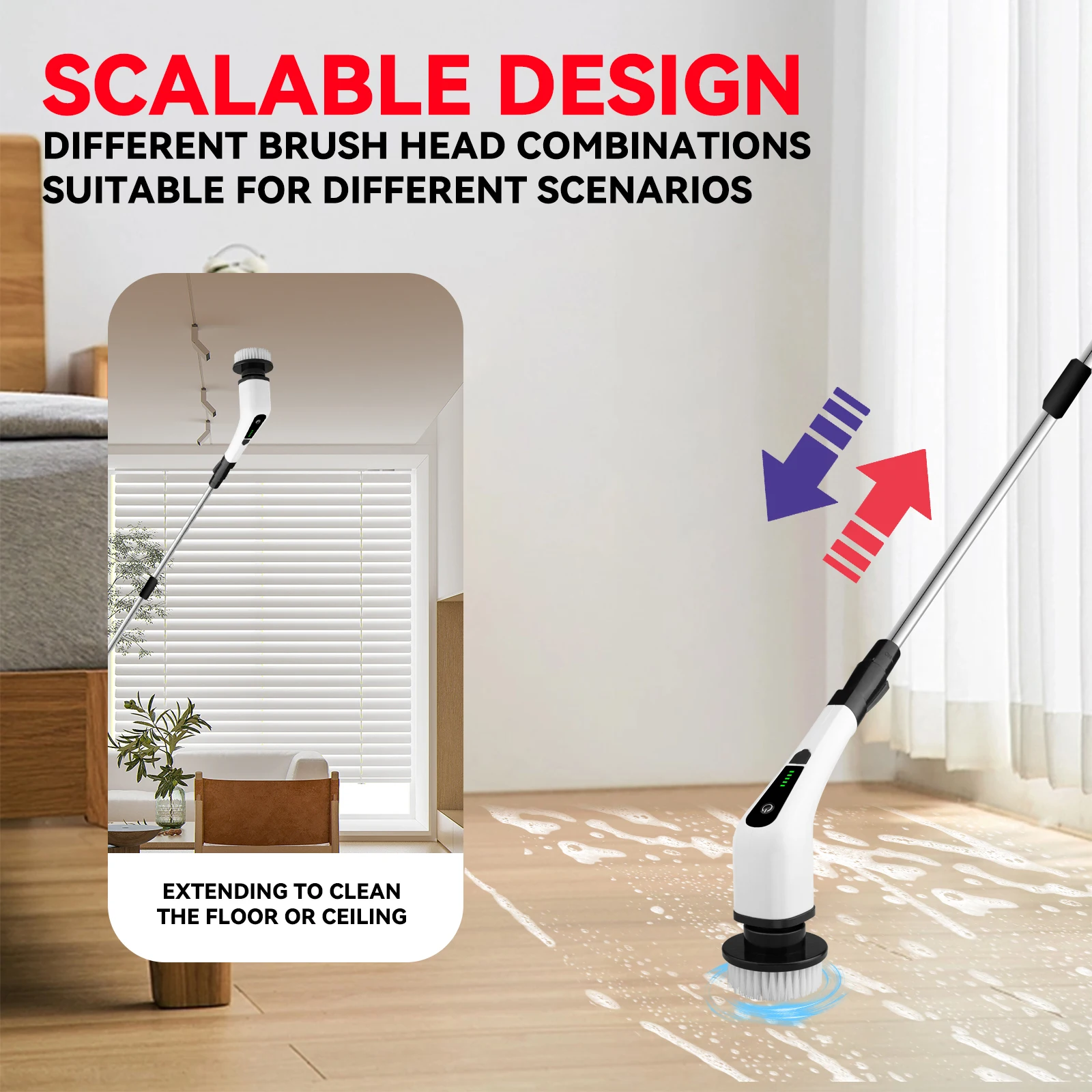 USA Warehouse Spin Scrubber Cleaning Brush with 7 Replaceable Brush Heads for Cleaning Bathroom Windows