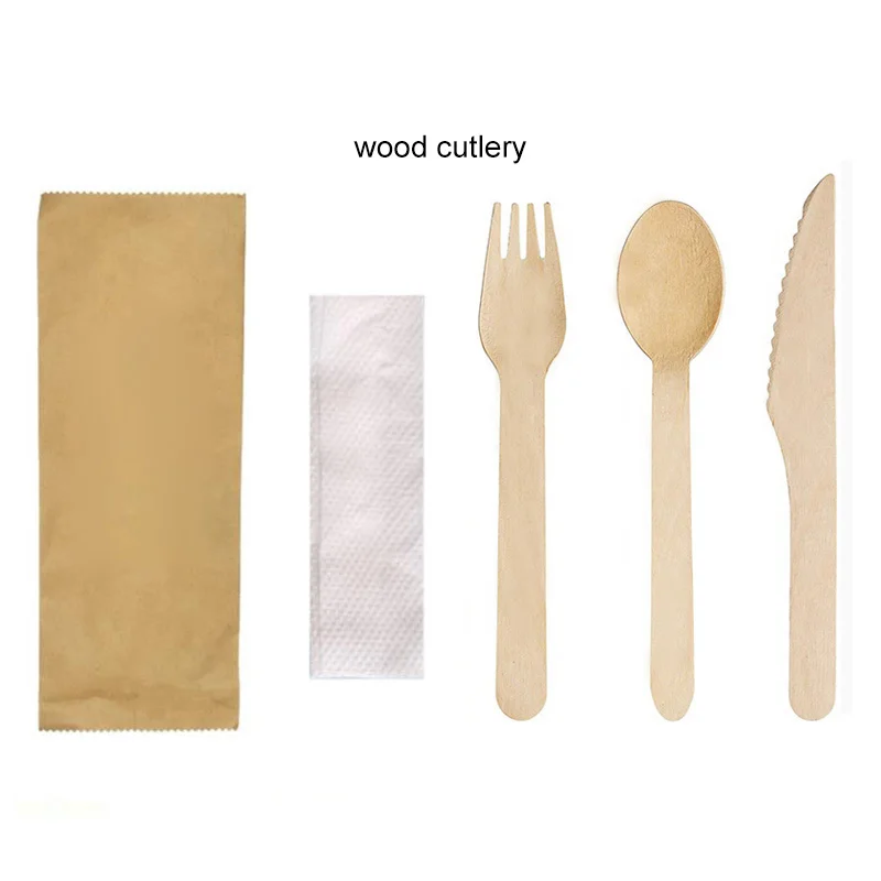 Compostable Natural Disposable Portable Kids Kitchen 140Mm 150Mm Travel Wood Spoon Knife Wooden Fork Bamboo Wooden Cutlery Set