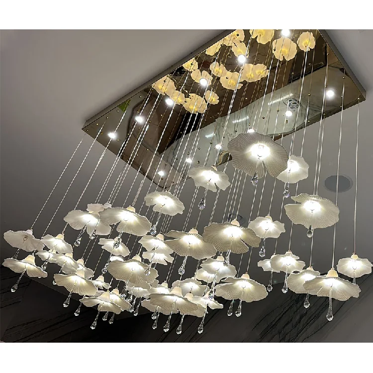 hotel chandelier luxury mushroom chandeliers rectangular crystal hanging pendant light staircase flower ceiling lamps table top