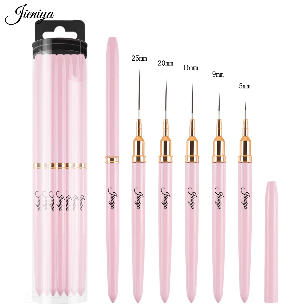 Jieniya International Sizes Art Pink Metal Handle Nail Art UV Gel Paint Brush thin Liner brush Striping brush