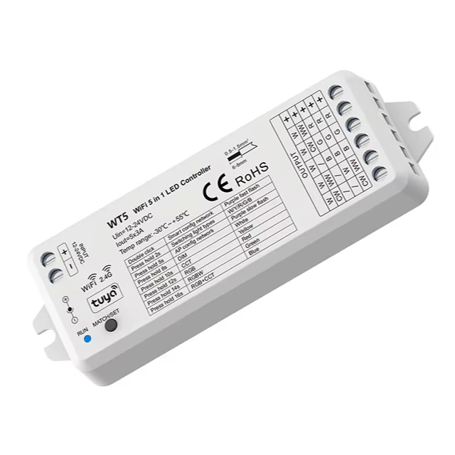 WT5 wireless rf dimmer remote channel control cct rgb cob led lights strips tuya wifi controller dc12v 24v