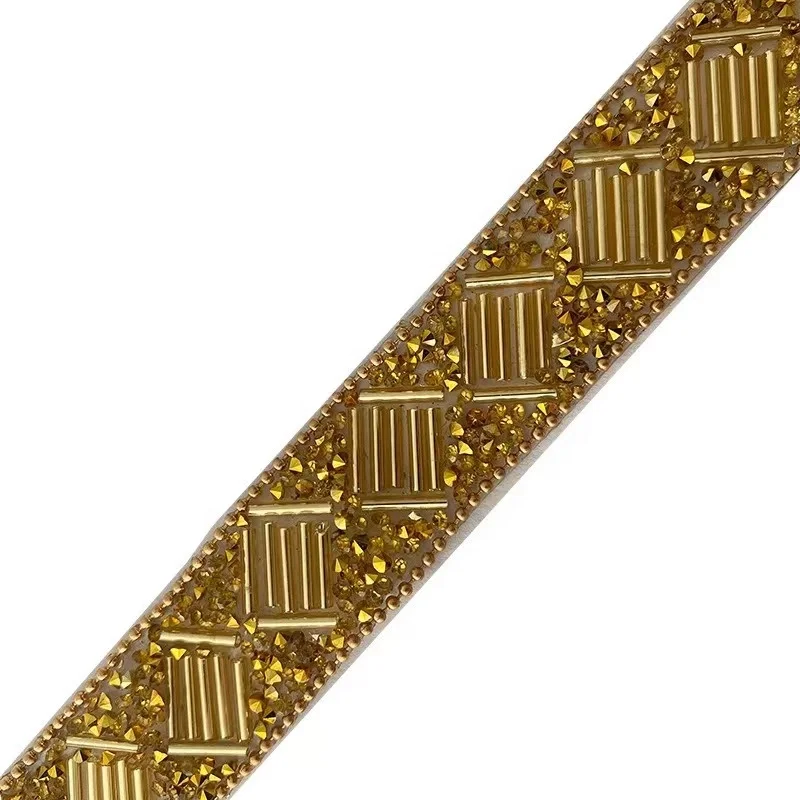 Custom gemstone decorative ribbon Hotfix iron on strass rope hot fix Rhinestone stripe for pant