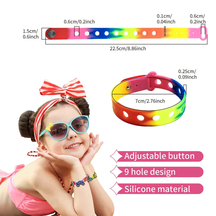 Hot selling 22.5cm Multicolor Soft Rubber silicone bracelets with holes Adjustable button sports Wristband anti-static bracelets