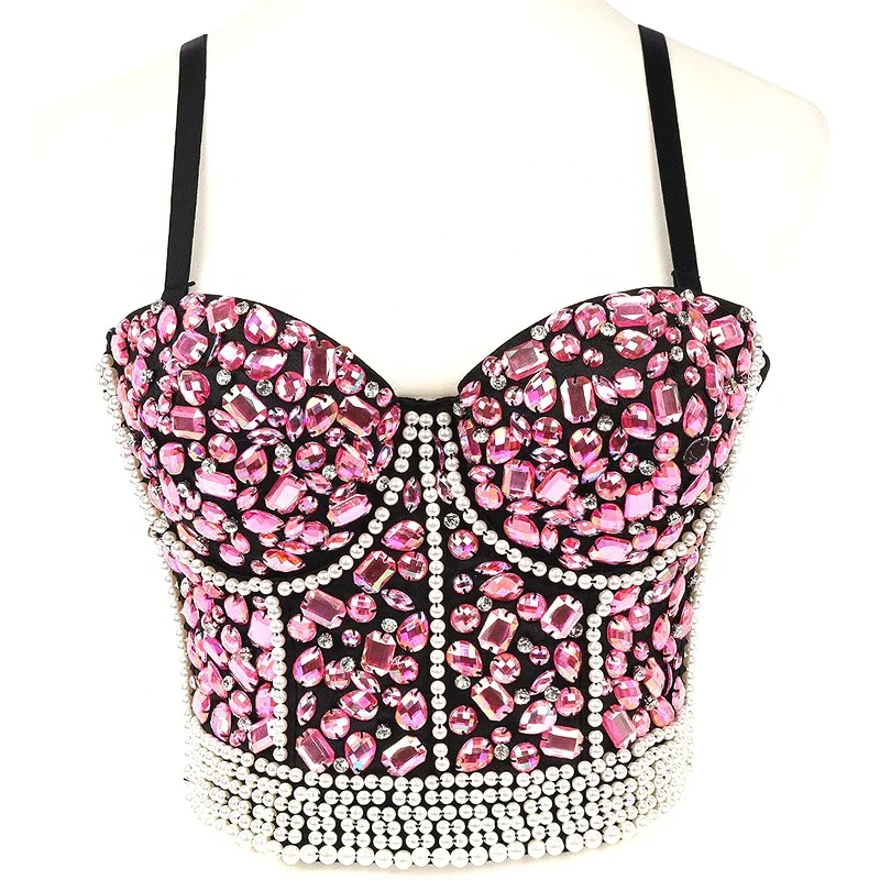 S473 топ на бретелях, украшенный искусственными бриллиантами со стразами пуш-ап бюстье кроп Топ кристаллами сексуальные корсеты и бюстье
