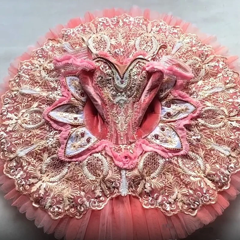 Free Ship! 12 Layer Tulle Velvet Bodice Fairy Sleeping Classical Adult Gold Professional Ballet Tutu pink feather tutu dress
