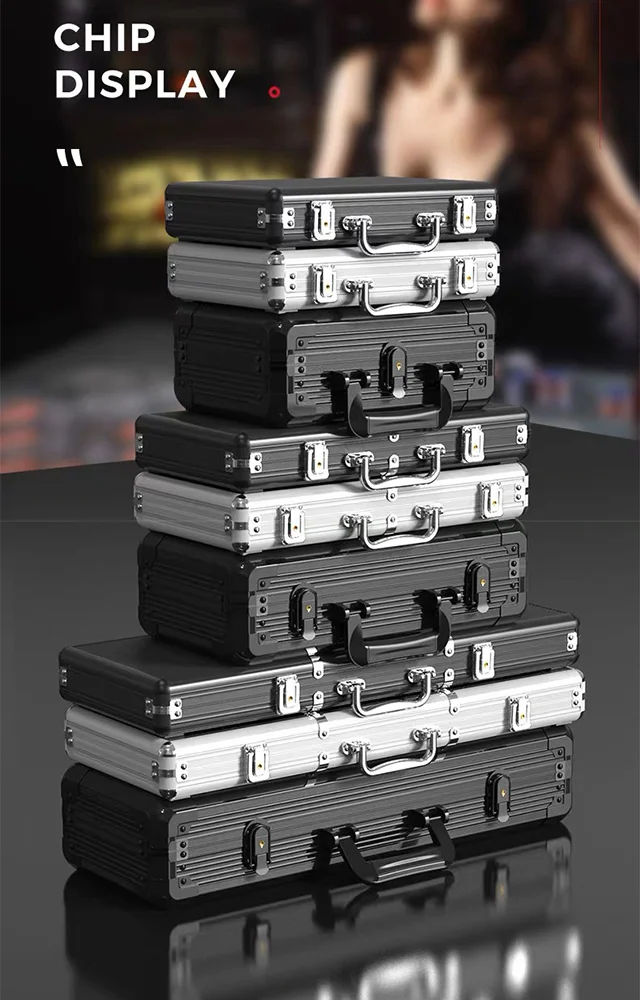 200, 300, 500 carat black aluminum box without poker chips for storing chips and casino accessories