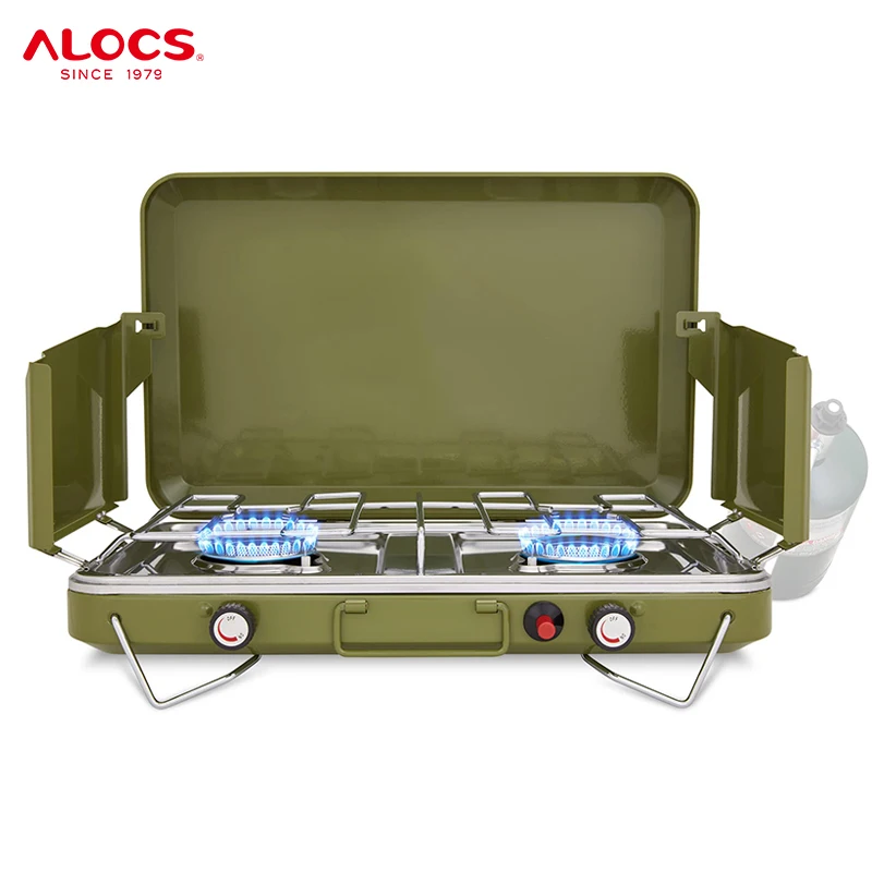 Alocs 2 Burner Multi Fuel Outdoor Camping BBQ Gas Burning Stoves Double Portable Butane Folding Cassette Camping Gas Stoves