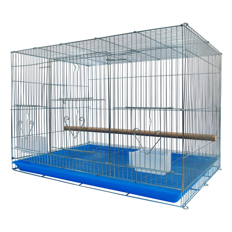 60cm Large Square Iron Galvanized Folding Bird Parrot Breeding Cage With Wooden Stick