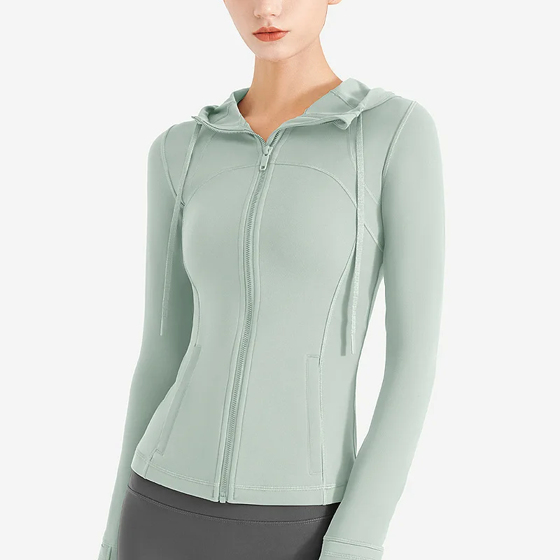 High quality compression long sleeve athletic shirt sport wear top fitness clothing yoga zip up jacket with pocket