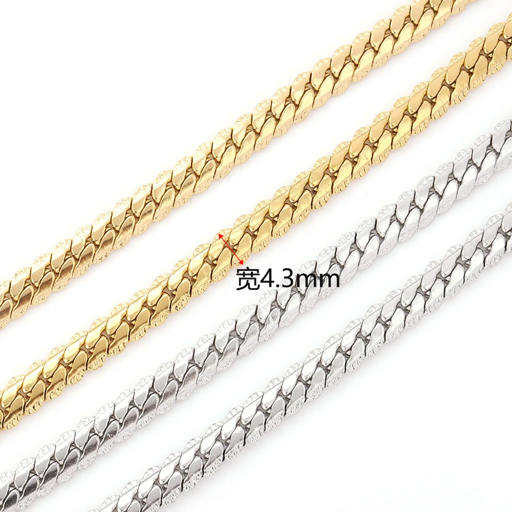 2024 most popular jewelry chain 18k Gold Stainless Steel nk Encrypted embossed chain Flat Cuban link chain