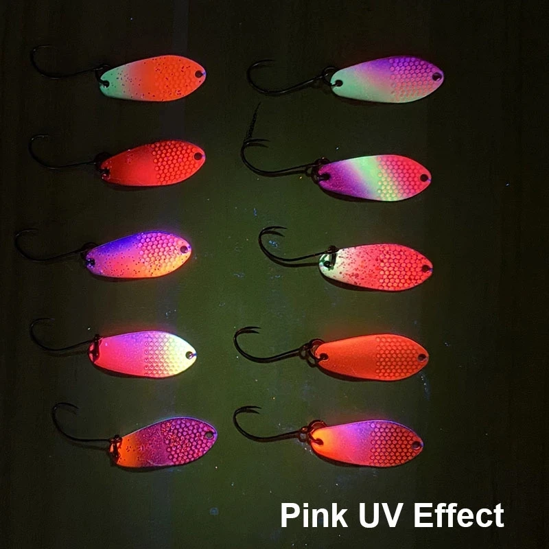 1.7g 27mm Pink UV Trout Fishing spoon Lure Single Hook Metal Spoon Lures  Artificial Bait Bass Perch Spinner