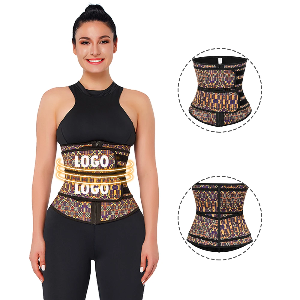 
Top Quality Womens African Printing Latex Waist Trainer Double Waist Cincher workout waist trainer 