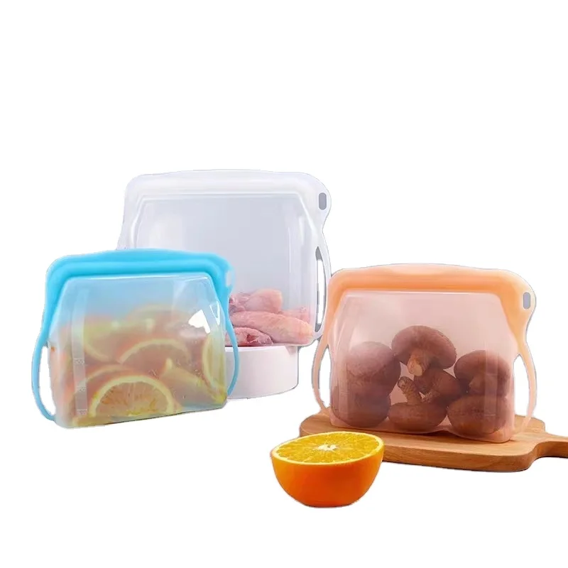 100% Food grade silicon leakproof fresh keeping silica gel fresh-keeping bag reusable silicone freezer standing food storage bag