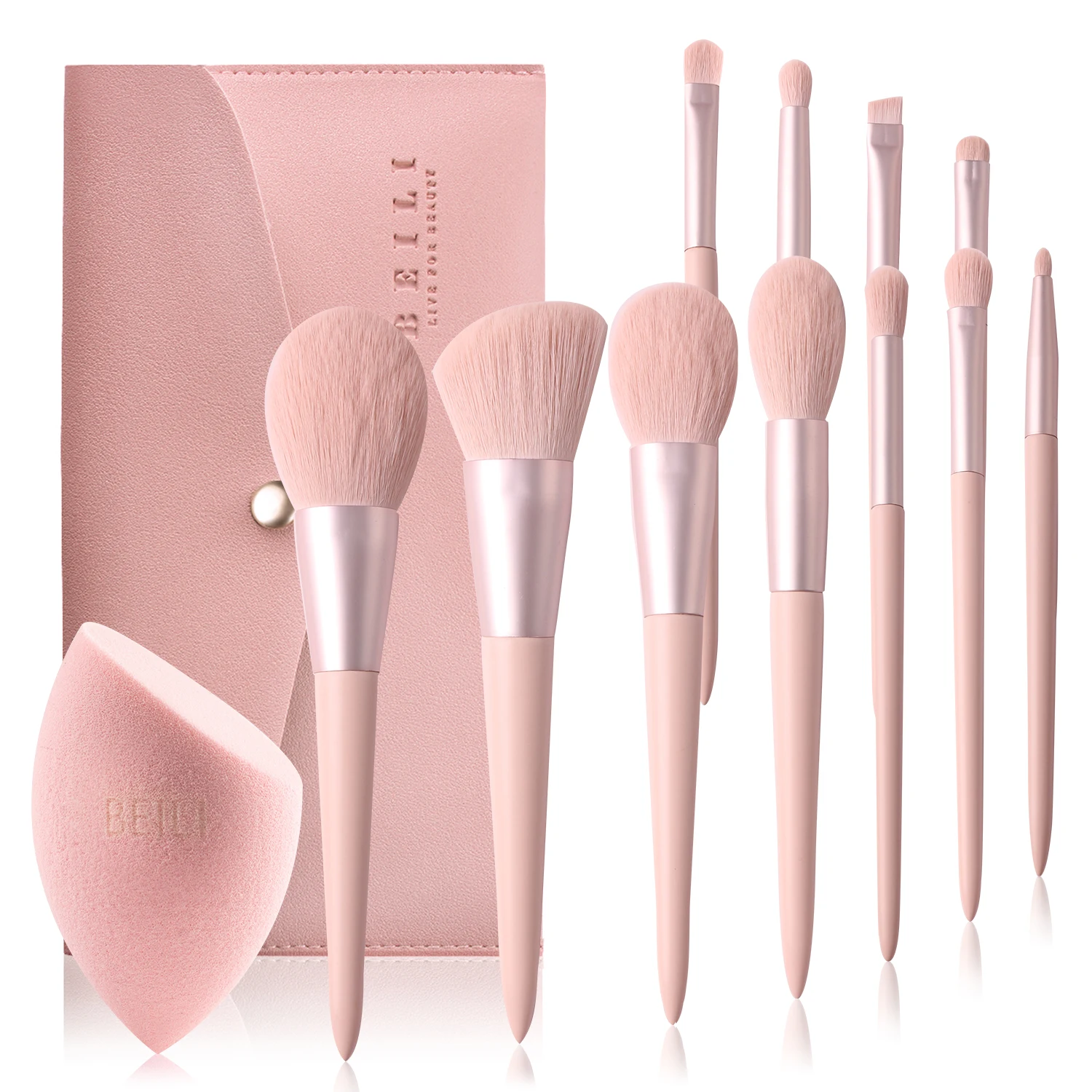 BEILI Private Label 11 Pcs Pink Professional Makeup Brushes Eyeshadow Foundation Powder Cosmetic Tools Make Up Brush With Bag