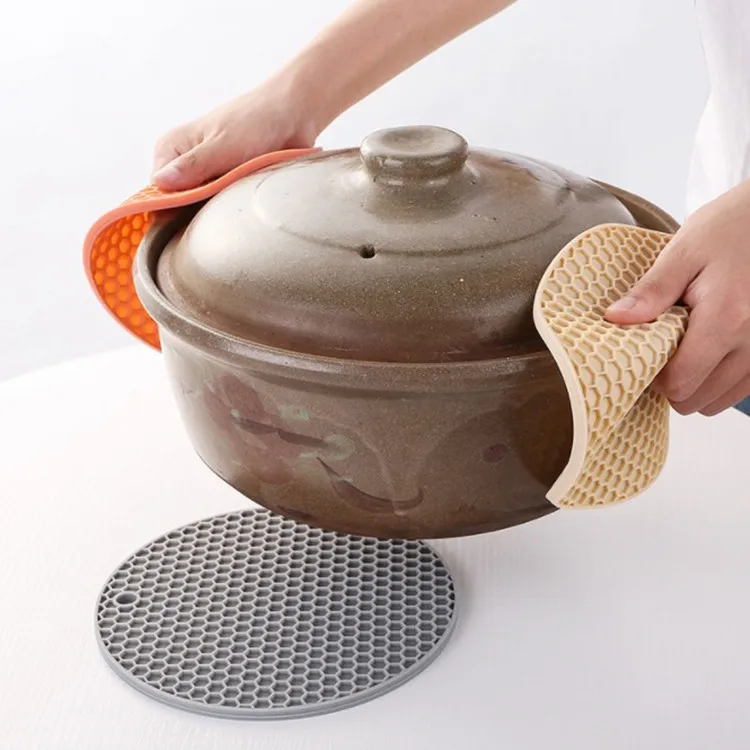 Non-slip Silicone Insulation Mat Round Honeycomb Multipurpose Drying Mat Pot Holders Heat Resistant Coasters for Kitchen