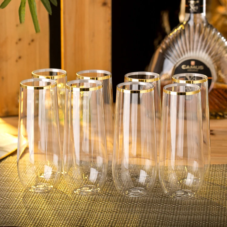 Unbreakable Stemless Premium Quality Plastic Wedding Champagne Flutes for Weddings