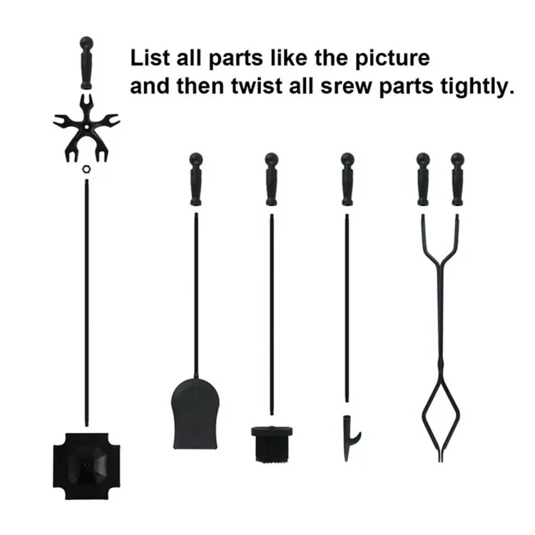 Large Wrought Iron Outdoor Fire Pit Stand with 5-Piece Fireplace Tools Set for Outdoor Fireset & Fire Tool Holder