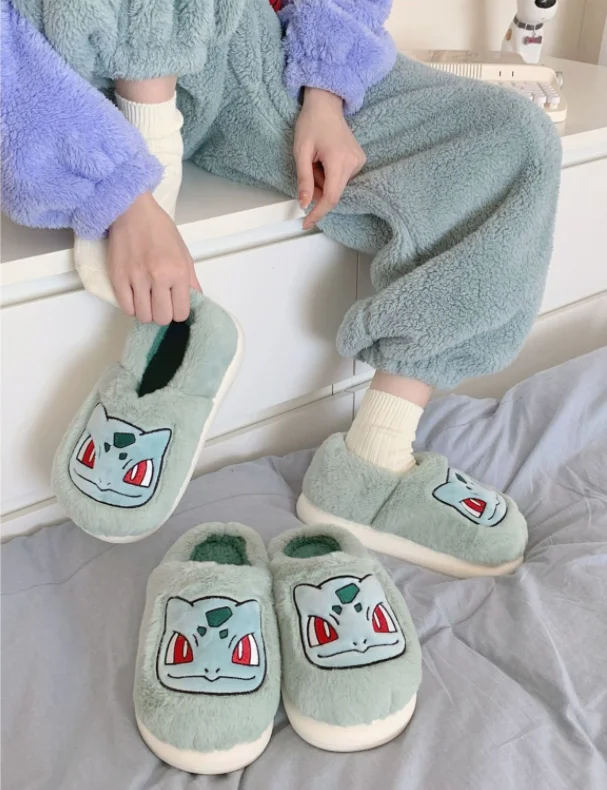 Симпатичные теплые зимние плюшевые тапочки уютная пушистая обувь Pokemoned Snorlax Pichachu утка домашние детские для мальчиков