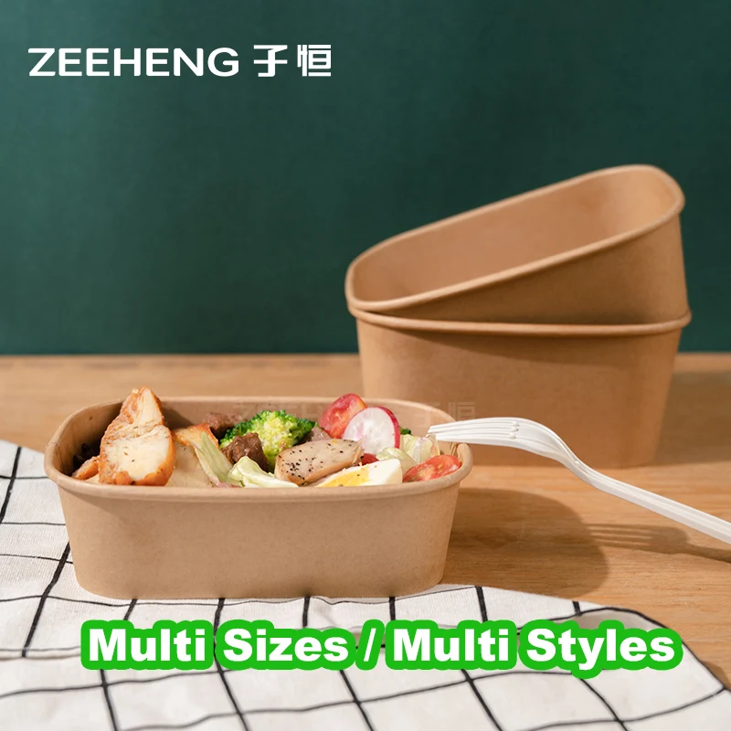 ZIHENG Wholesale Kraft Paper French Fries square Soup Salad Pasta Bowl with Lid
