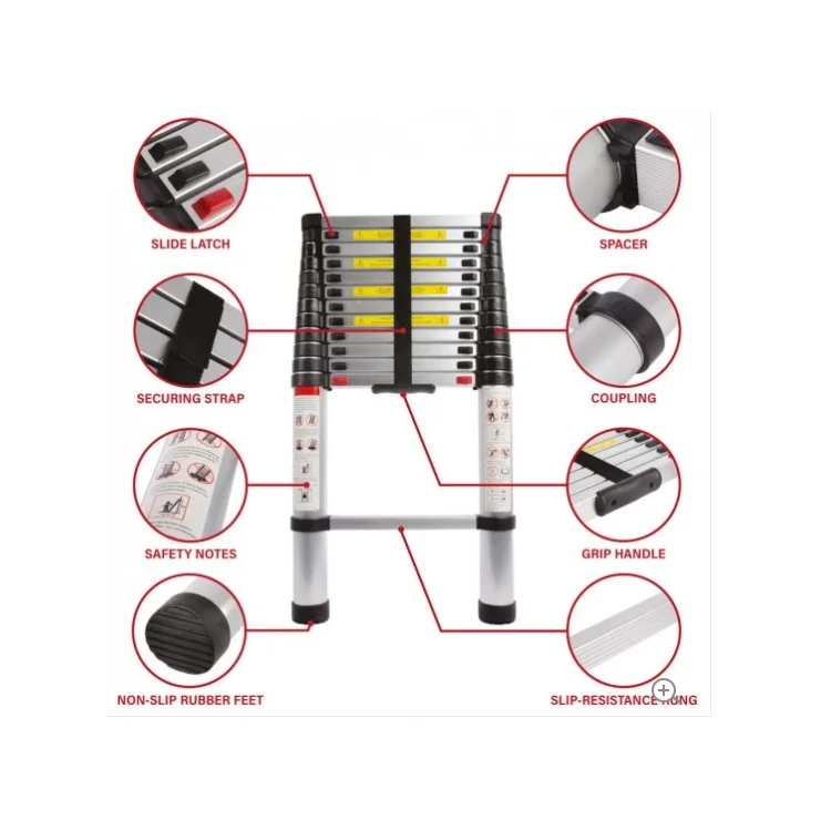 3.8m Retractable Folding Step Telescopic Aluminium Ladder