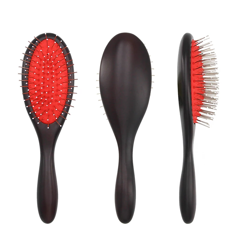 New Custom Logo Hairbrush Metal Pins Bristle Wig Brush Round Paddle Detangling Wooden Hair Brush