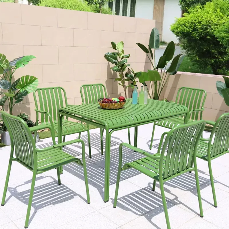 Factory Direct Sale Olive Green red blue Cafe Table And Chair Set Iron Patio Dining Chairs Garden Furniture Dining Set