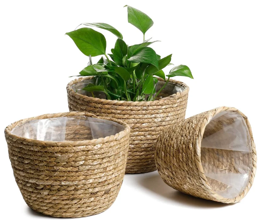 New design customized high quality cheap wholesale fashion durable cattail straw basket for plants and sundries