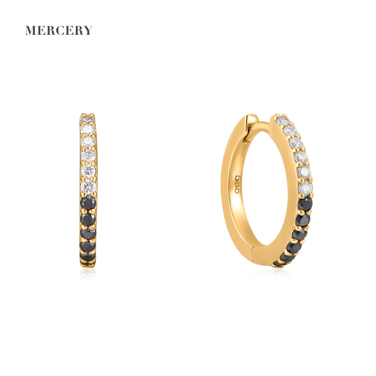 Mercery 14K Solid Gold Fine Jewelry Wholesale 1 Gram Gold Beautiful Black And White Diamond Designed Huggie Earrings